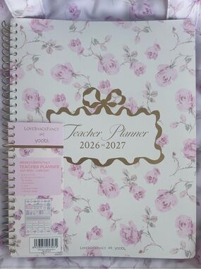 LoveShackFancy Pink Floral Teacher Planner with Gold Accents 8.5"x 11"
